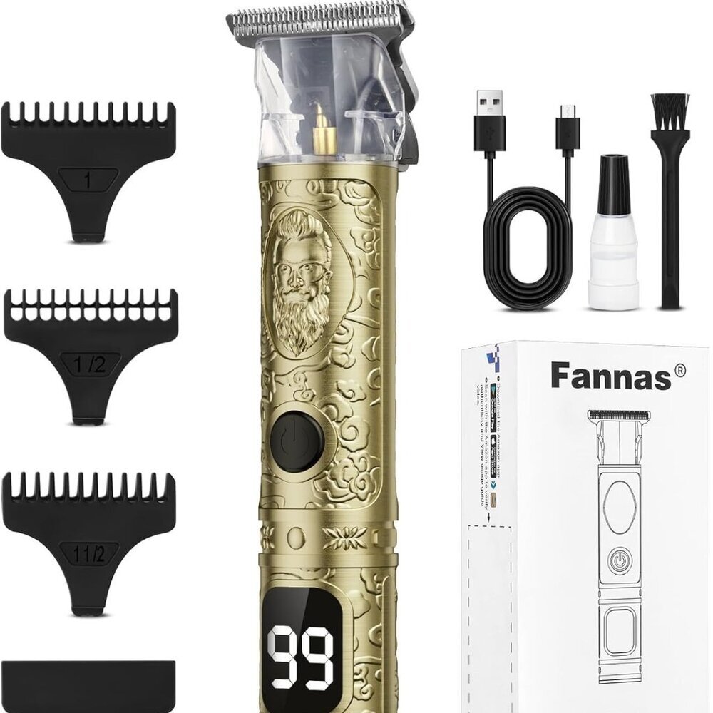 Professional Cordless Hair Clippers for Men Zero Gap T-Blade Beard Trimmer LCD